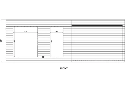 Front view of garden sauna with terrace Caldori Primatherma SGT featuring glass facade and modern exterior design
