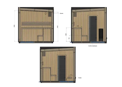 Ventilation diagram of Caldori Primatherma SPGT garden sauna with shower showing airflow circulation system